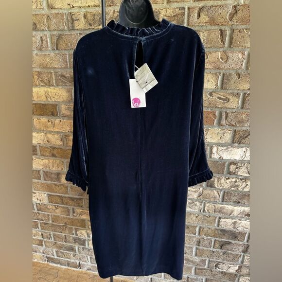 Boden Adora Velvet Shift Dress Navy Blue Size 14 - Picture 2 of 12